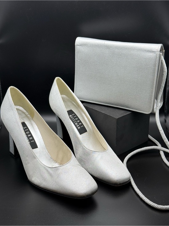 Stuart Weitzman Shoes - Vintage Stuart Weitzman Silver Metallic Block Heels & Evening Bag Set